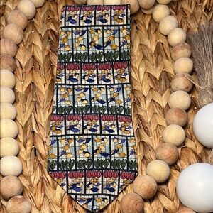 Men's Stained Glass Floral & Bird Pattern Silk Tie